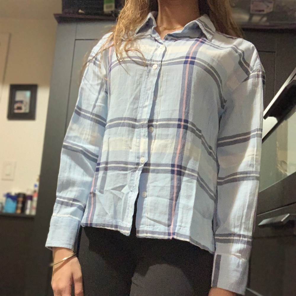 Full Sleeve Light Blue Plaid Button Down Shirt